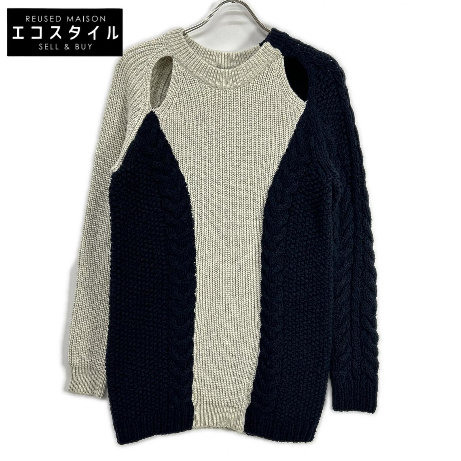 3.1 Phillip lim　スリーワンフィリップリム　ネイビー×アイボリー ケーブル編みニット トップス　S 11,801円