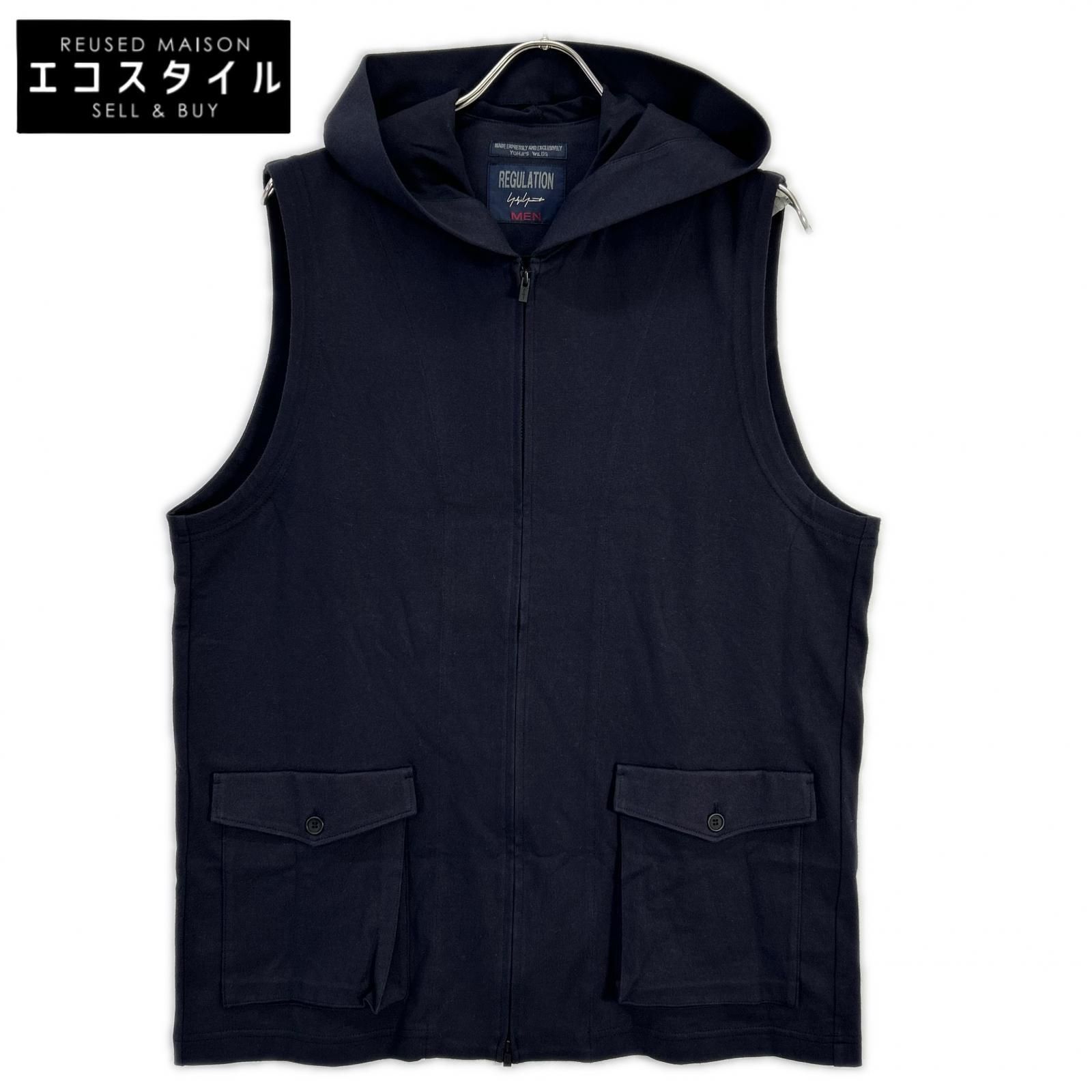 REGULATION Yohji Yamamoto　レギュレーション ヨウジヤマモト　ネイビー HIGH DENSITY JERSEY HOODED ZIP VEST　3