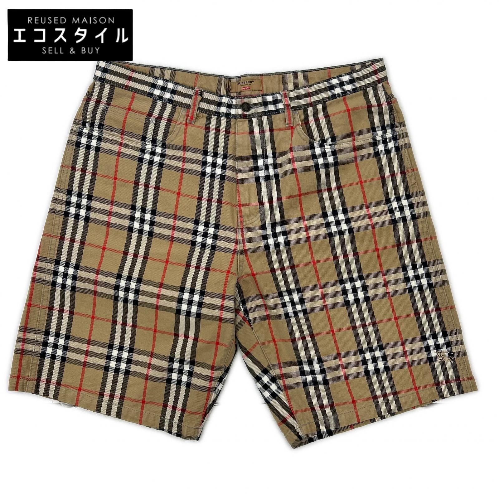 Supreme　シュプリーム　22SS ブラウン Burberry ノバチェック denim short beige デニムショーツ パンツ　36
