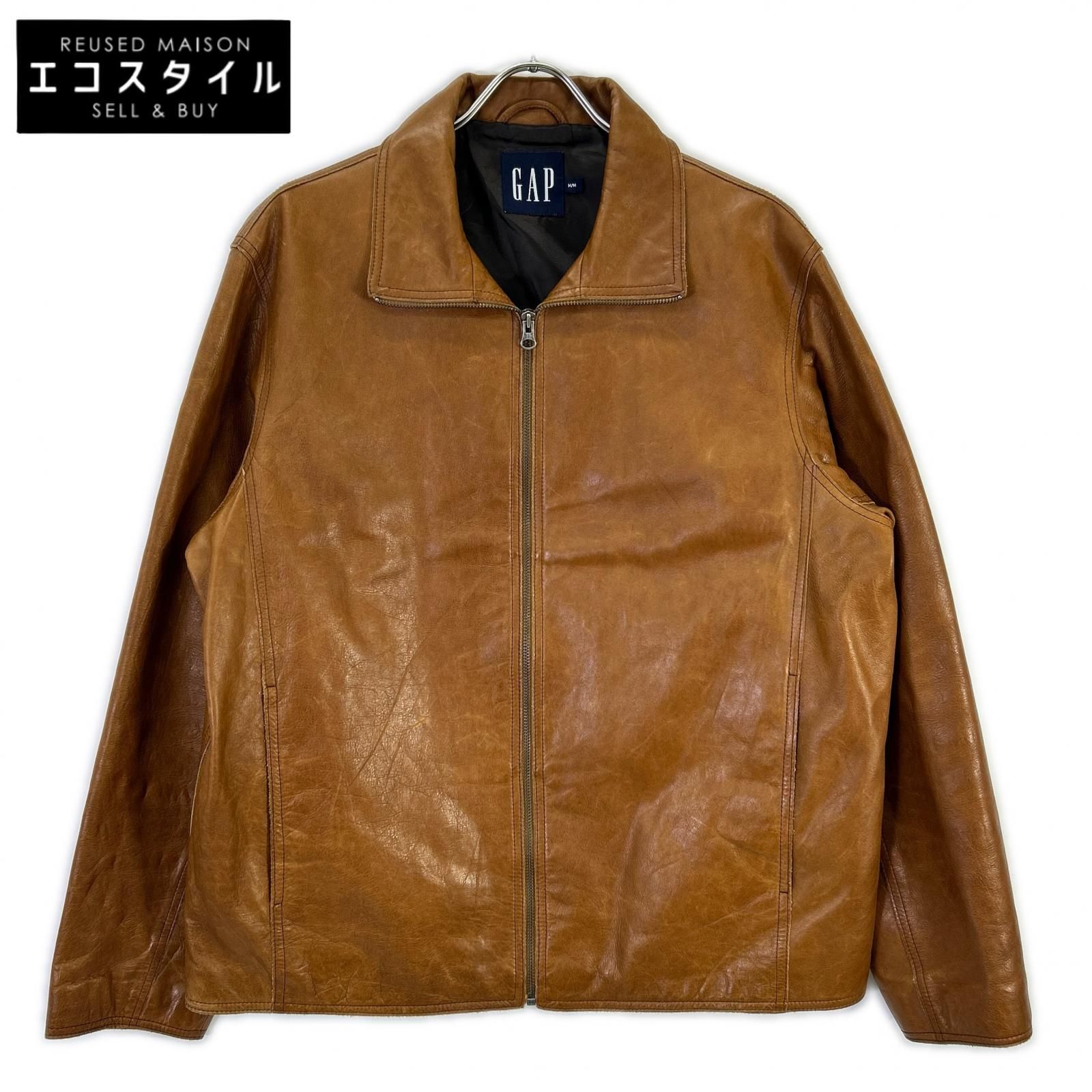 GAP　ギャップ　OLD　00s　 ブラウン カウレザー ジップジャケット