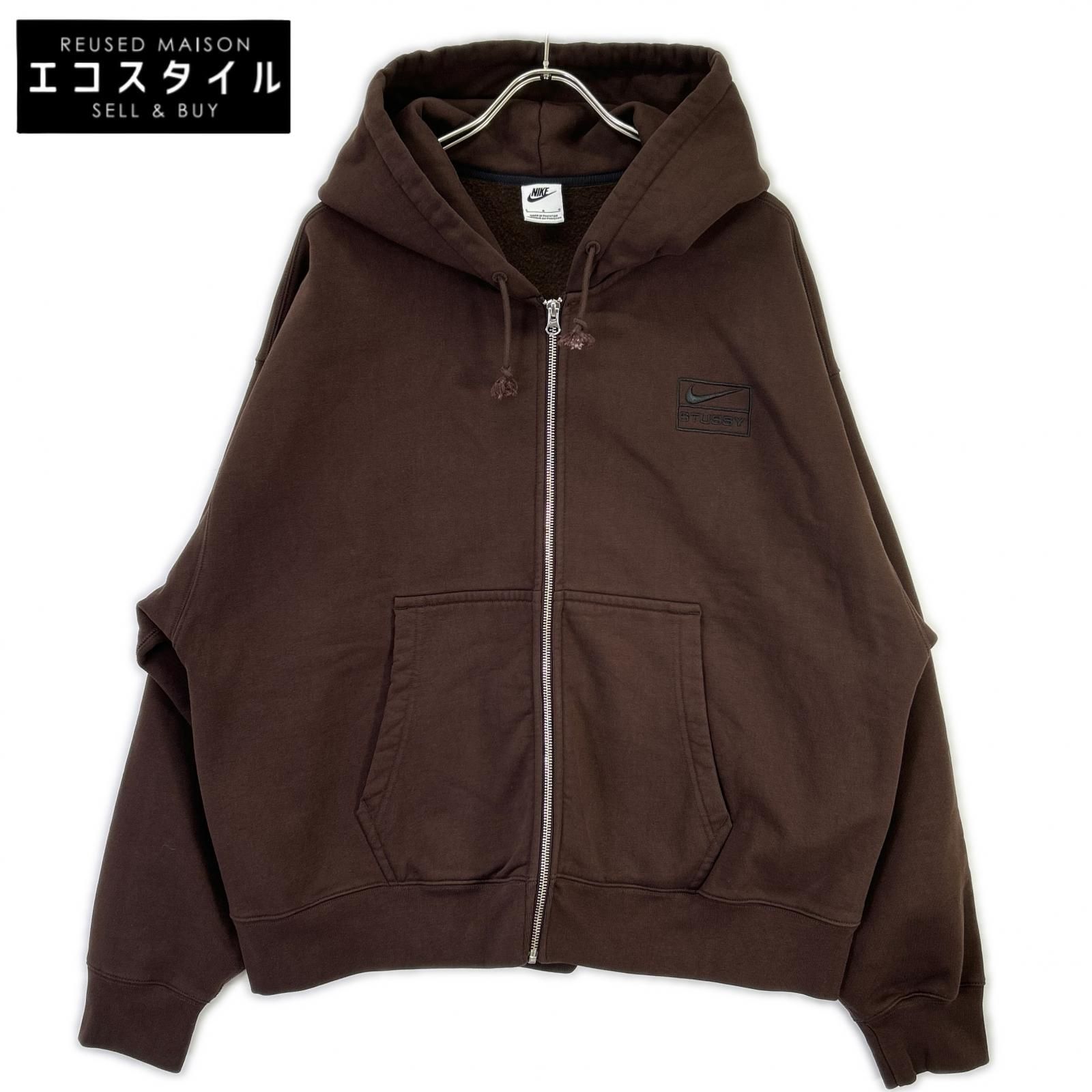 NIKE　ナイキ　×Stussy FJ9175-261 ブラウン Stone Washed Fleece Zip Hoodie Dark Cinder　L