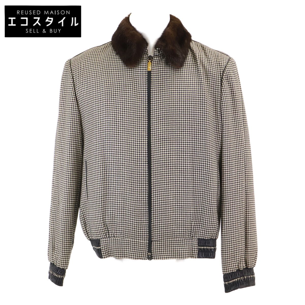 ZILLI　ジリー　【美品】ハウンドトゥース カシミヤ ミンクライナー/ファーカラー付 ブルゾン　48 78,045円