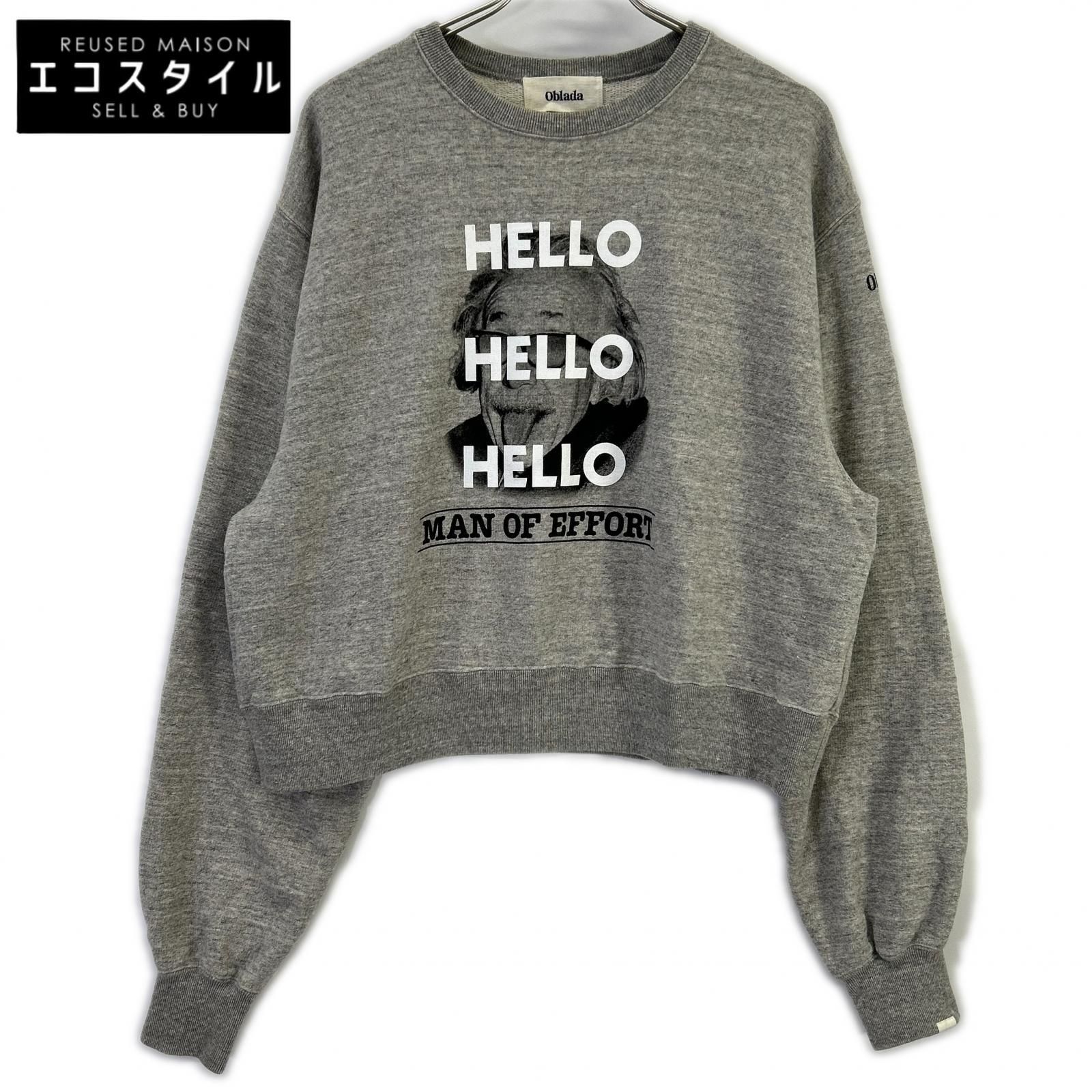 OBLADA　オブラダ　25SS S2510CU17 グレー コットン HELLO/アインシュタイン オーバープリントスウェットプルオーバー　FREE