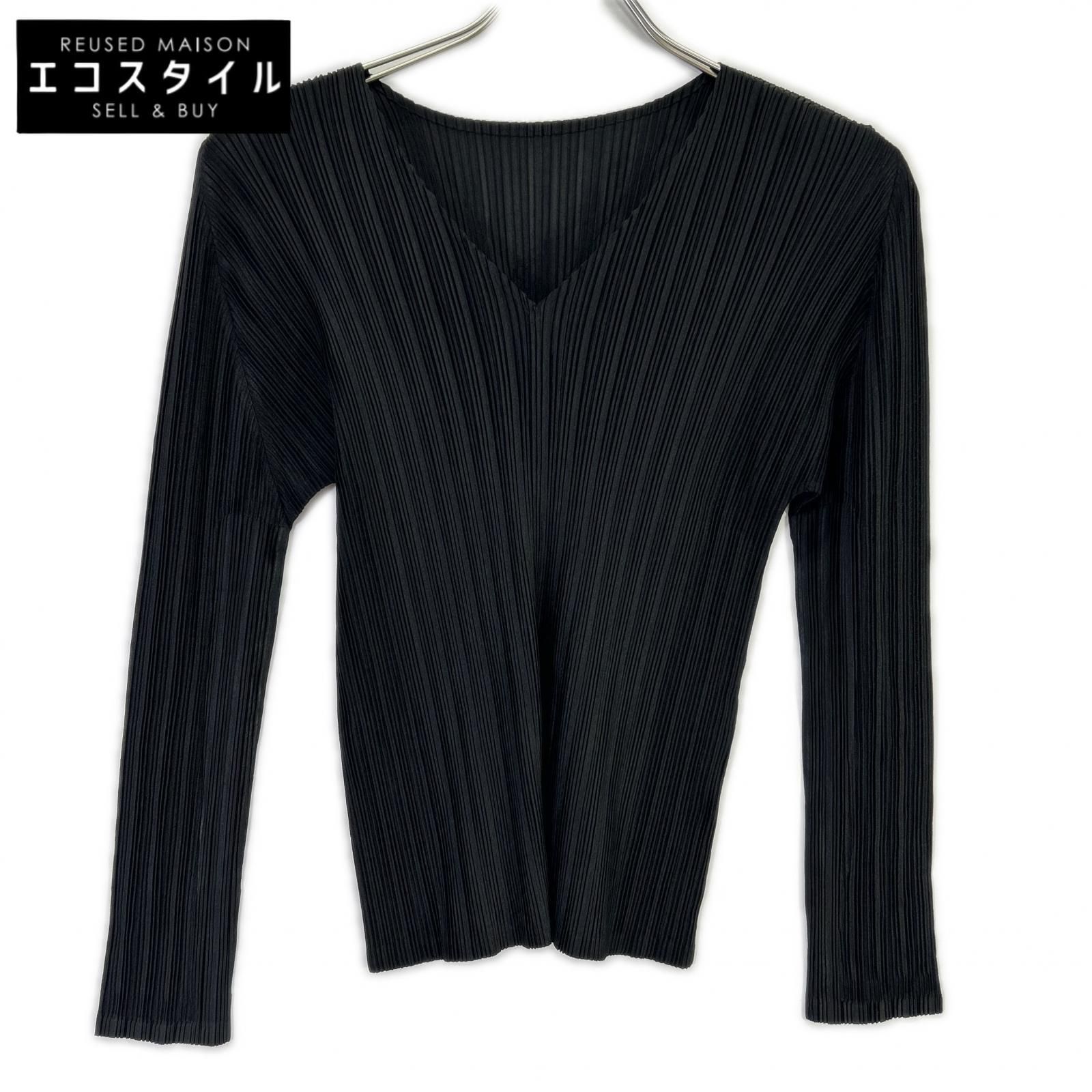 PLEATS PLEASE　プリーツプリーズ　ブラック PP71-FK331 Vネックプリーツ トップス　3
