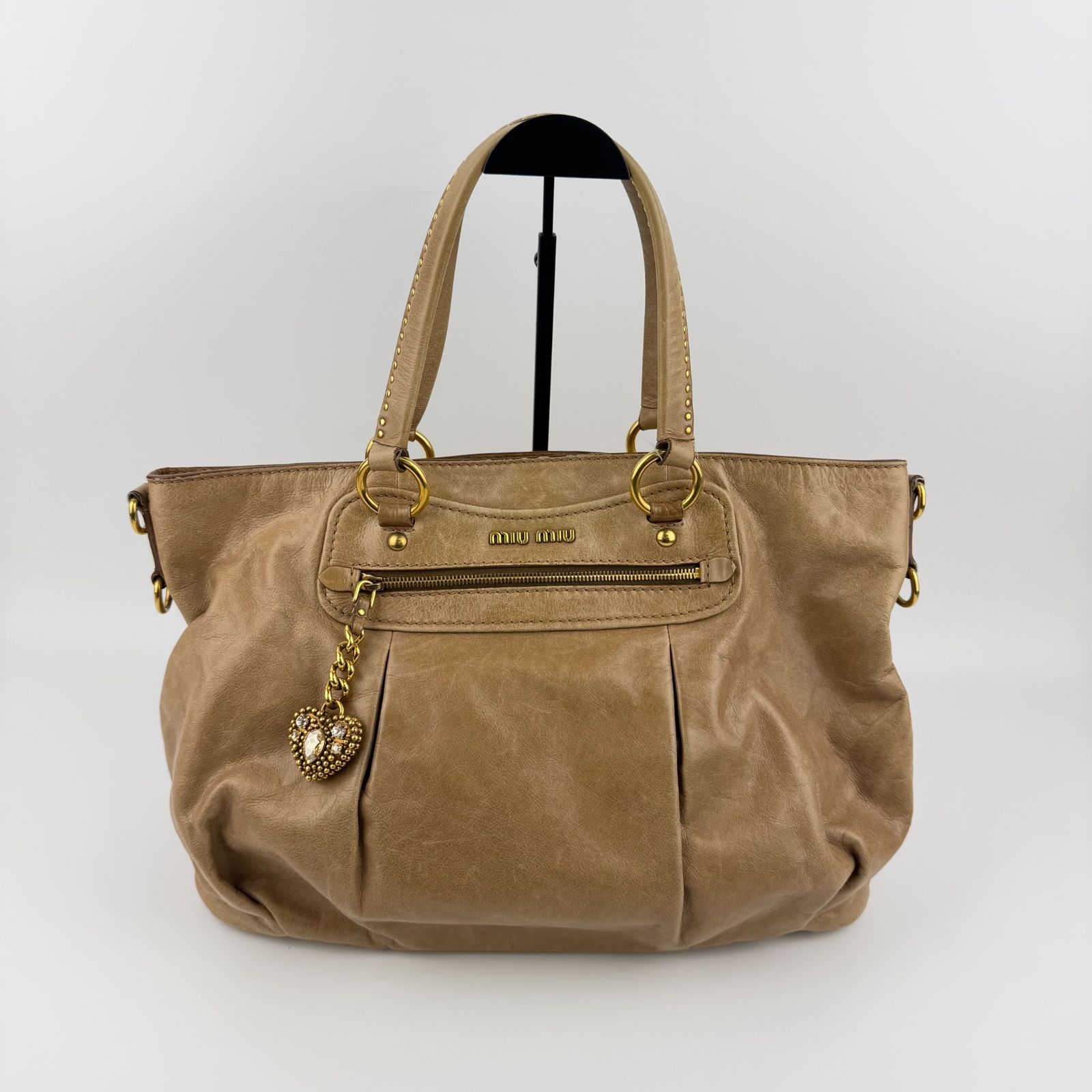 中古】MIU MIU ミュウミュウ ハンドバッグ ショルダーバッグ ベージュ 