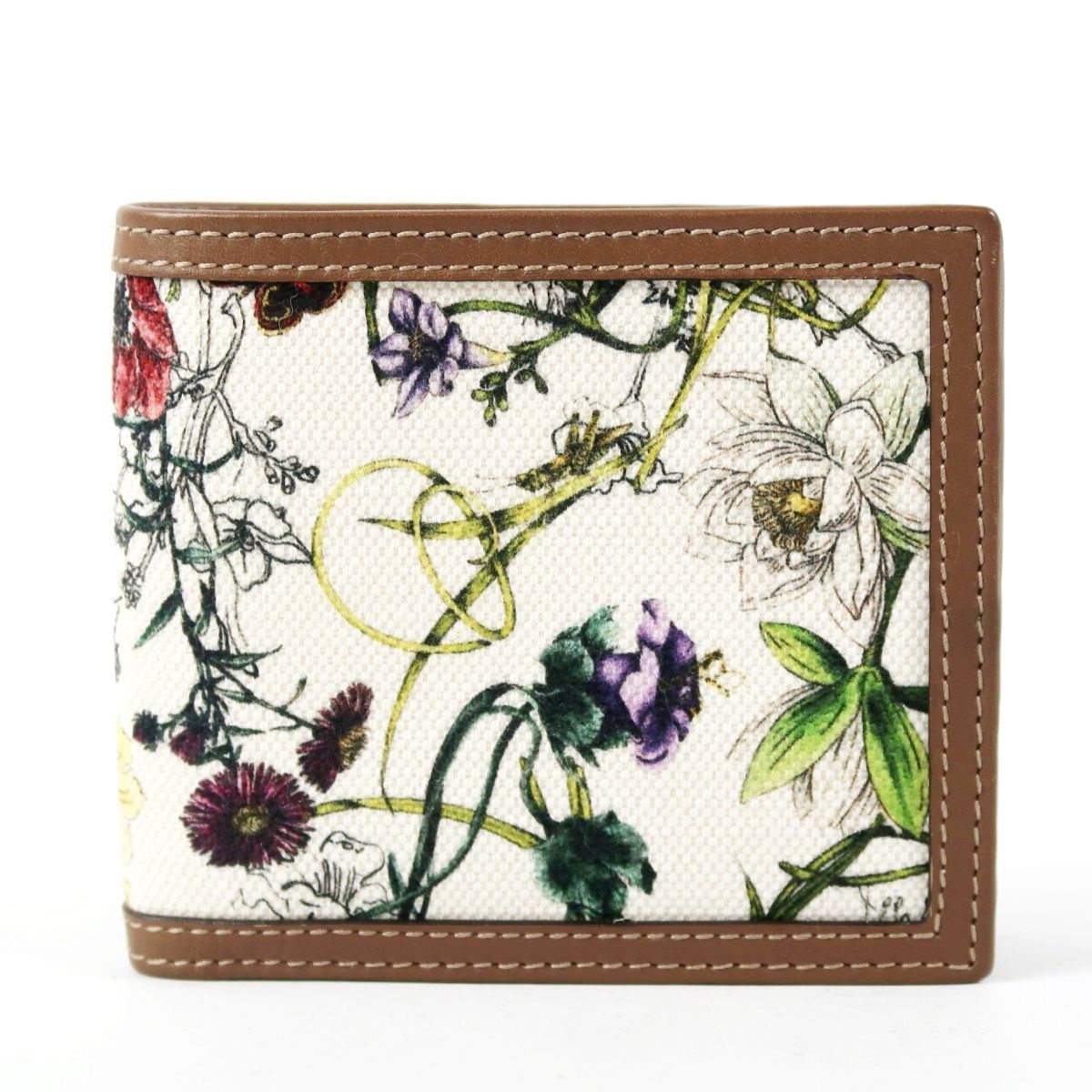【超美品】GUCCI グッチ イタリア製 フローラ キャンバス×レザー 二つ折り財布 ホワイト系 237350.0959【UP61】 28,125円