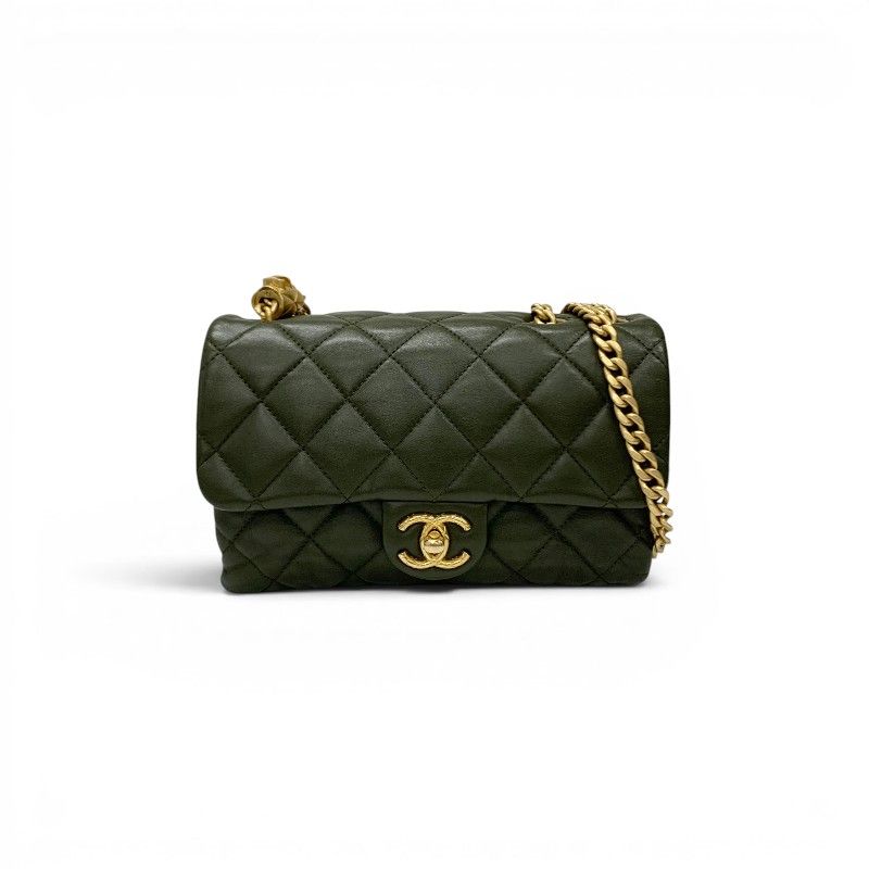 シャネル CHANEL バッグ ショルダーバッグ ラムスキン カーキ ゴールド 