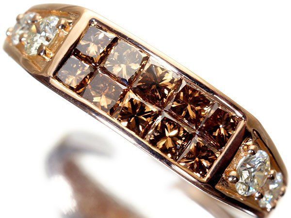 【ジュエリー極】お洒落なミステリーセッティング輝く！極上天然ブラウン＆クリアダイヤ0.80ct 高級K18PGリング h8499rl【送料無料】