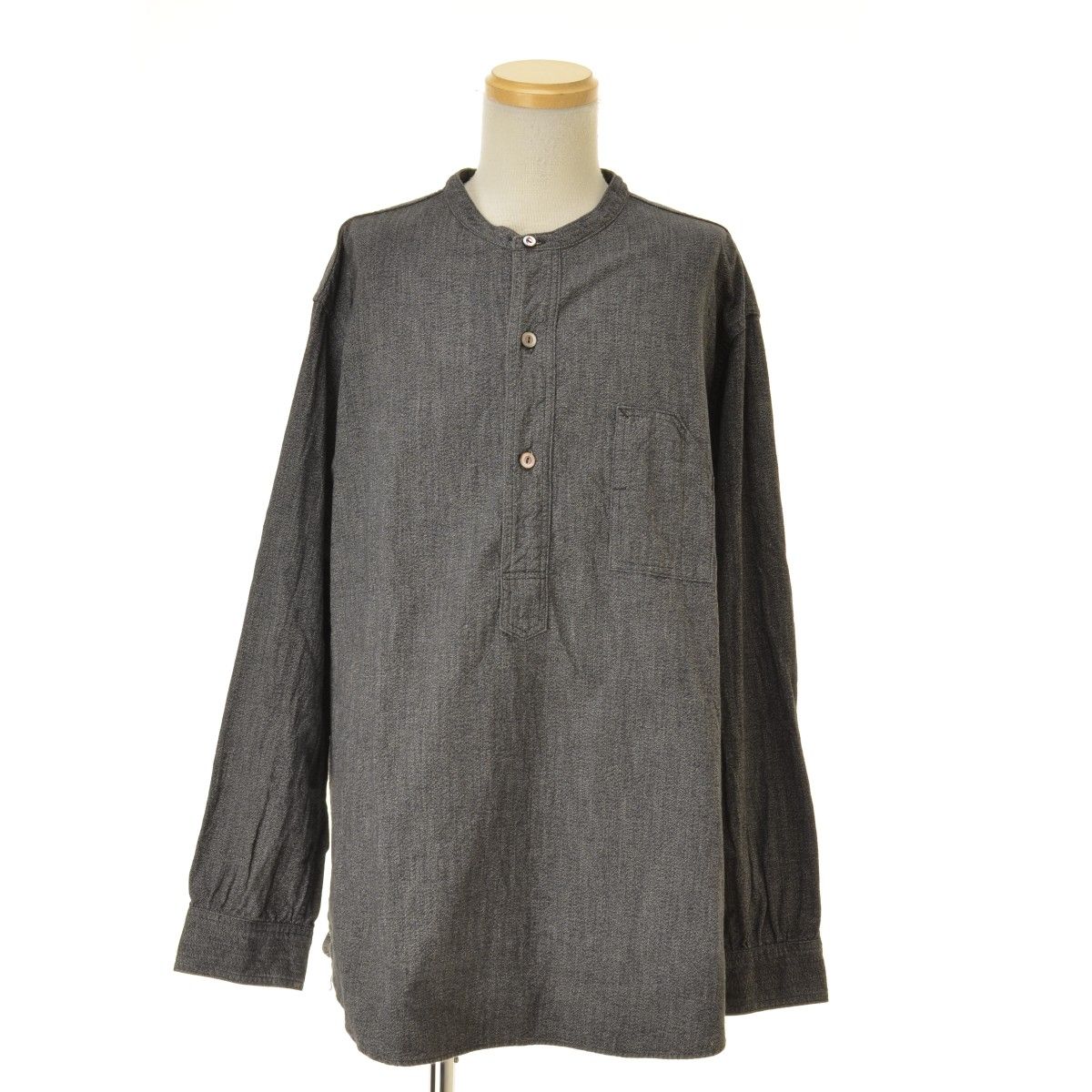 【POSTO'ALLS】1203-GC Band Collar Shirt grey covert バンドカラー 黒シャン プルオーバー長袖シャツ POSTO'ALLS】1203-GC Band Collar Shirt grey covert バンドカラー 黒