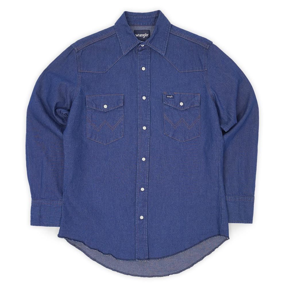 ラングラー Wrangler 美品 90s 90年代 デニムウエスタンシャツ 定番 スナップボタン USA ヴィンテージ アメリカ 古着 メンズ シャツ ブルー 濃紺 15 1/2 M相当【中古】