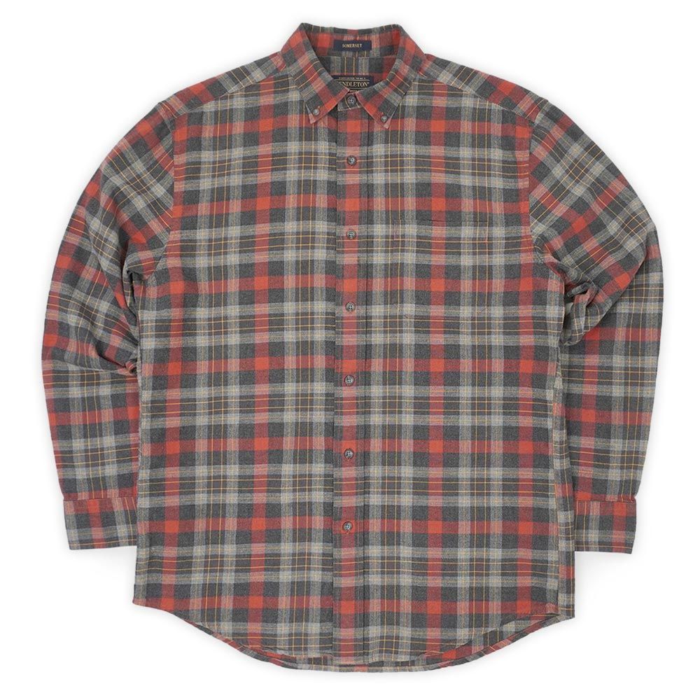 ペンドルトン PENDLETON 美品 00s 2000年代 フランネル ボタンダウンシャツ BD SOMERSET USA ヴィンテージ アメリカ 古着 メンズ シャツ グレー系 チェック柄 M【中古】