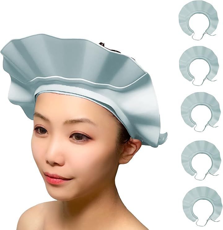 C_himawari 眼科医推薦 シャンプーハット バスグッズ お風呂 赤ちゃん 大人 子ども 介護 キッズ (ブルー・5個, 40~60cm対応)