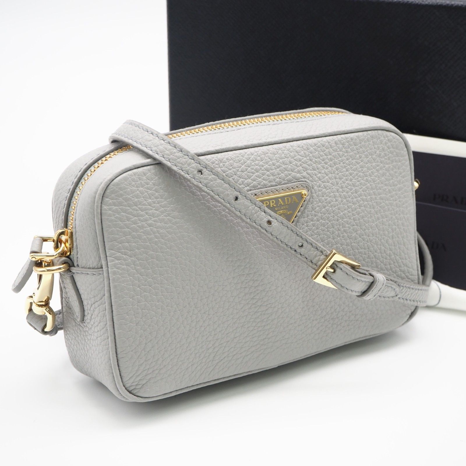 ★3日以内返品可★ 極美品 PRADA プラダ レザー ミニバッグ 1NF060 ショルダーバッグ グレー カーフレザー レディース