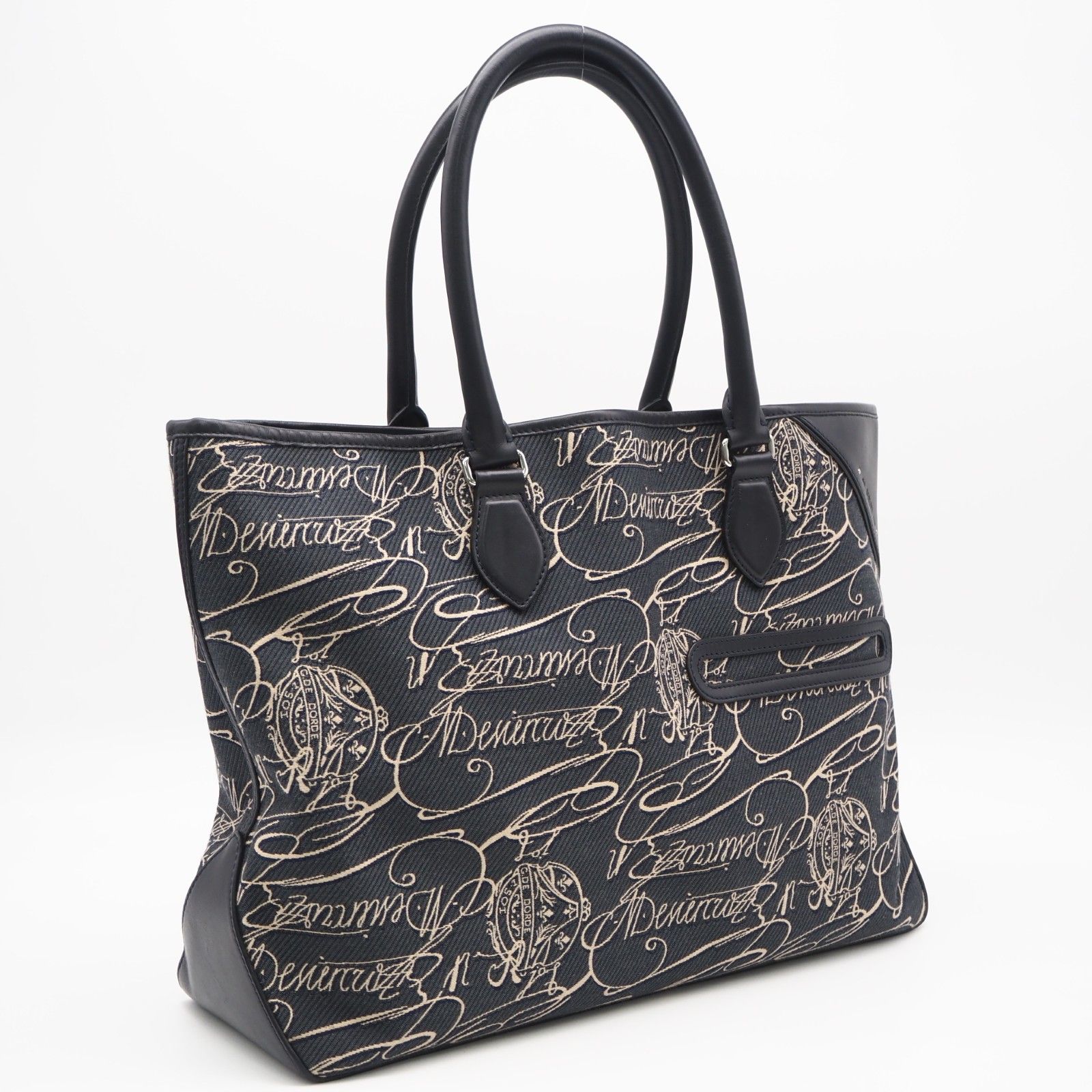 ★3日以内返品可★ 美品 Berluti ベルルッティ キャンバス レザー トゥジュール スクリット アラベスク トートバッグ - ハンドバッグ ネイビー ベージュ キャンバス レザー メンズ