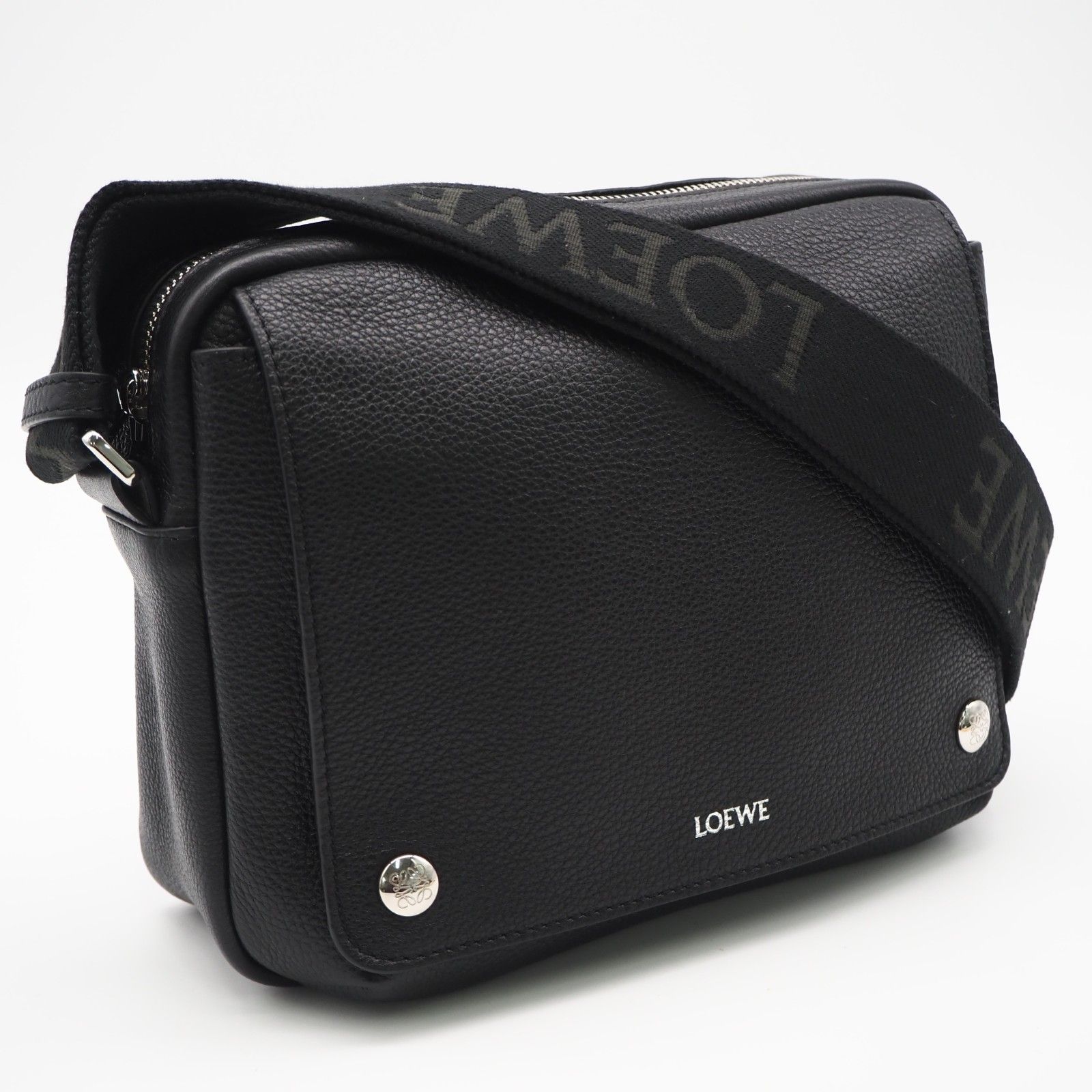 ★3日以内返品可★ 美品 LOEWE ロエベ サプルグレインカーフ ペブル メッセンジャーバッグ ミディアム BANBPCBX01 ショルダーバッグ ブラック グレインカーフレザー レディース