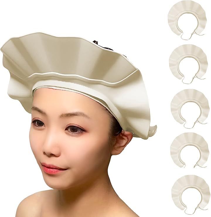 C_himawari 眼科医推薦 シャンプーハット バスグッズ お風呂 赤ちゃん 大人 子ども 介護 キッズ (ホワイト・５個, 40～60ｃｍ対応)