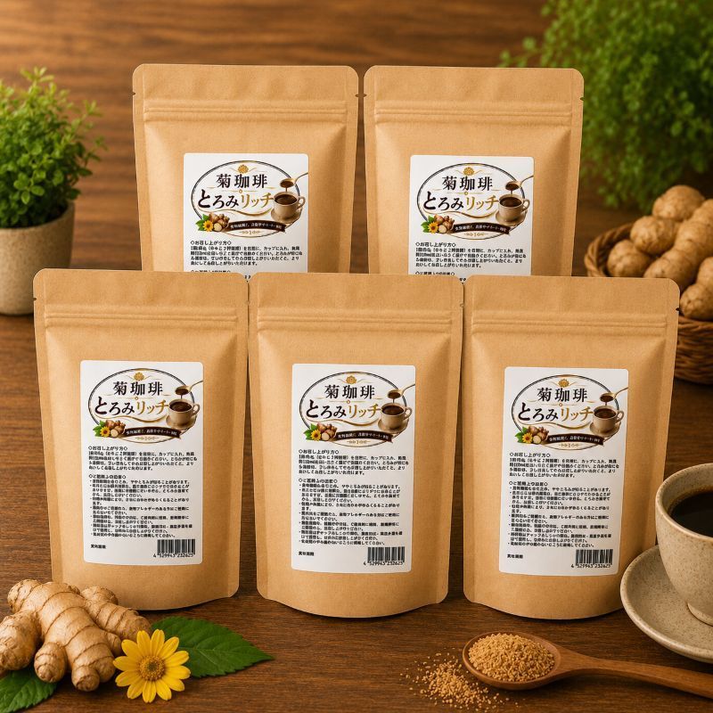 菊珈琲 とろみリッチ 5袋セット 食物繊維 無糖 120g×5 100杯分 菊芋コーヒー オオバコ配合 満腹感サポート イヌリン配合 小さじ2杯 温活 食物繊維コーヒー