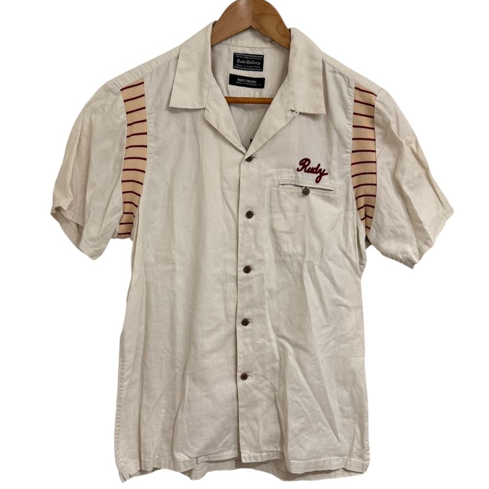 Good Condition RUDE GALLERY Ruud Gallery Embroidered Short Sleeve Open Collar Bowling Shirt 4 Beige Mens Used Clothes Used Used