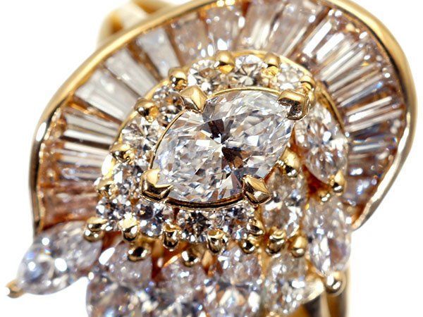 【ジュエリー極】極上の輝き！極上天然３カットダイヤモンド中石0.34ct＆脇1.52ct 超高級K18YGリング h8500imi【送料無料】