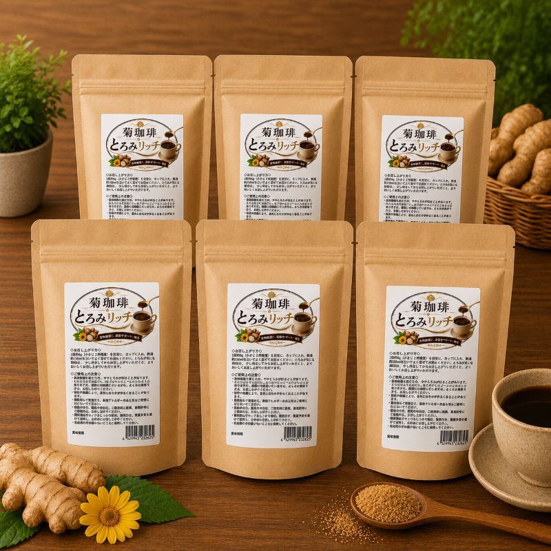 菊珈琲 とろみリッチ 6袋セット 食物繊維 無糖 120g×6 120杯分 菊芋コーヒー オオバコ配合 満腹感サポート イヌリン配合 小さじ2杯 温活 食物繊維コーヒー