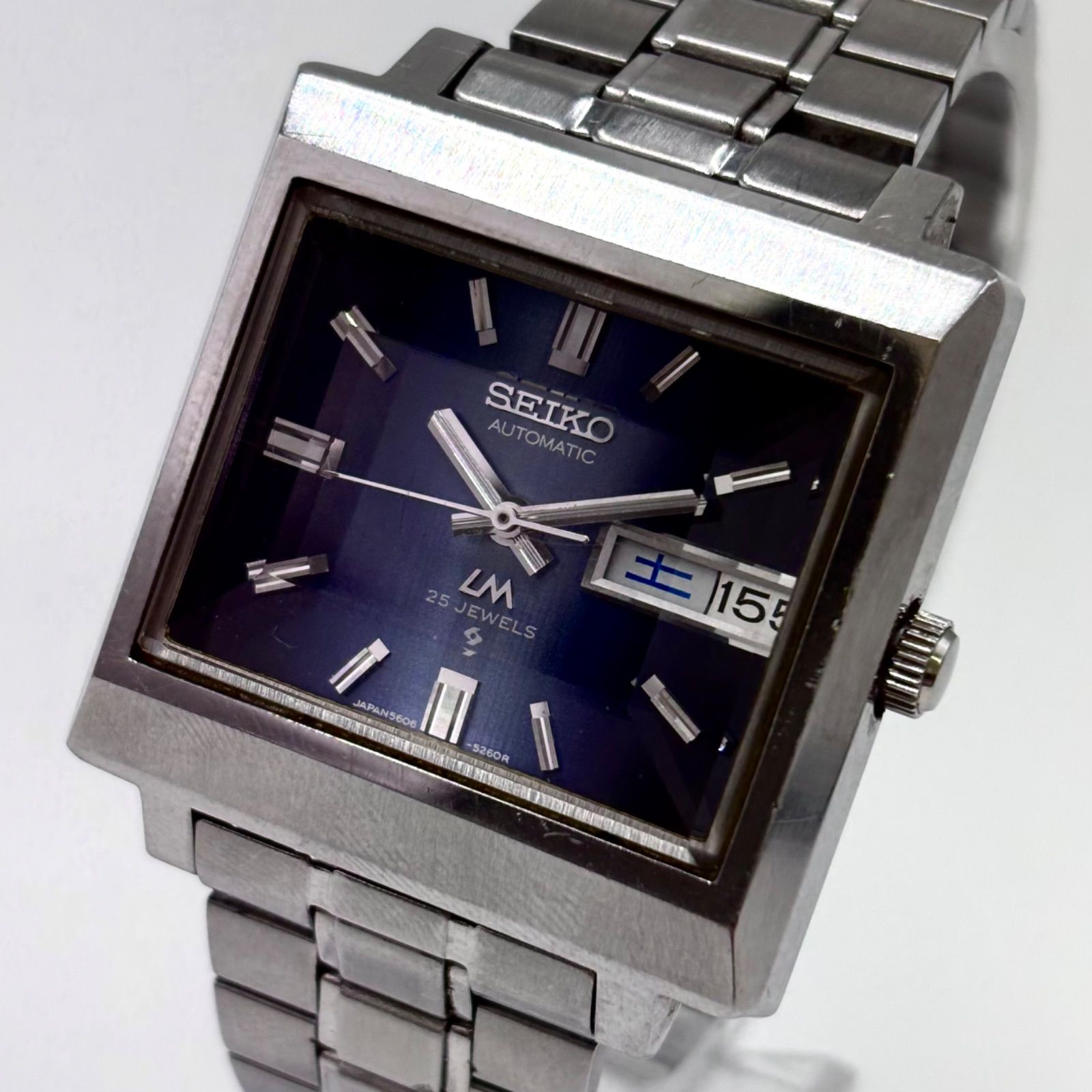 【稼働/純正ブレス】SEIKO/セイコー LM/ロードマチック 腕時計 自動巻き/AT ブルーグラデーション文字盤 5面カットガラス デイデイト スクエア Cal.5606 1972年11月製造 japan vintage