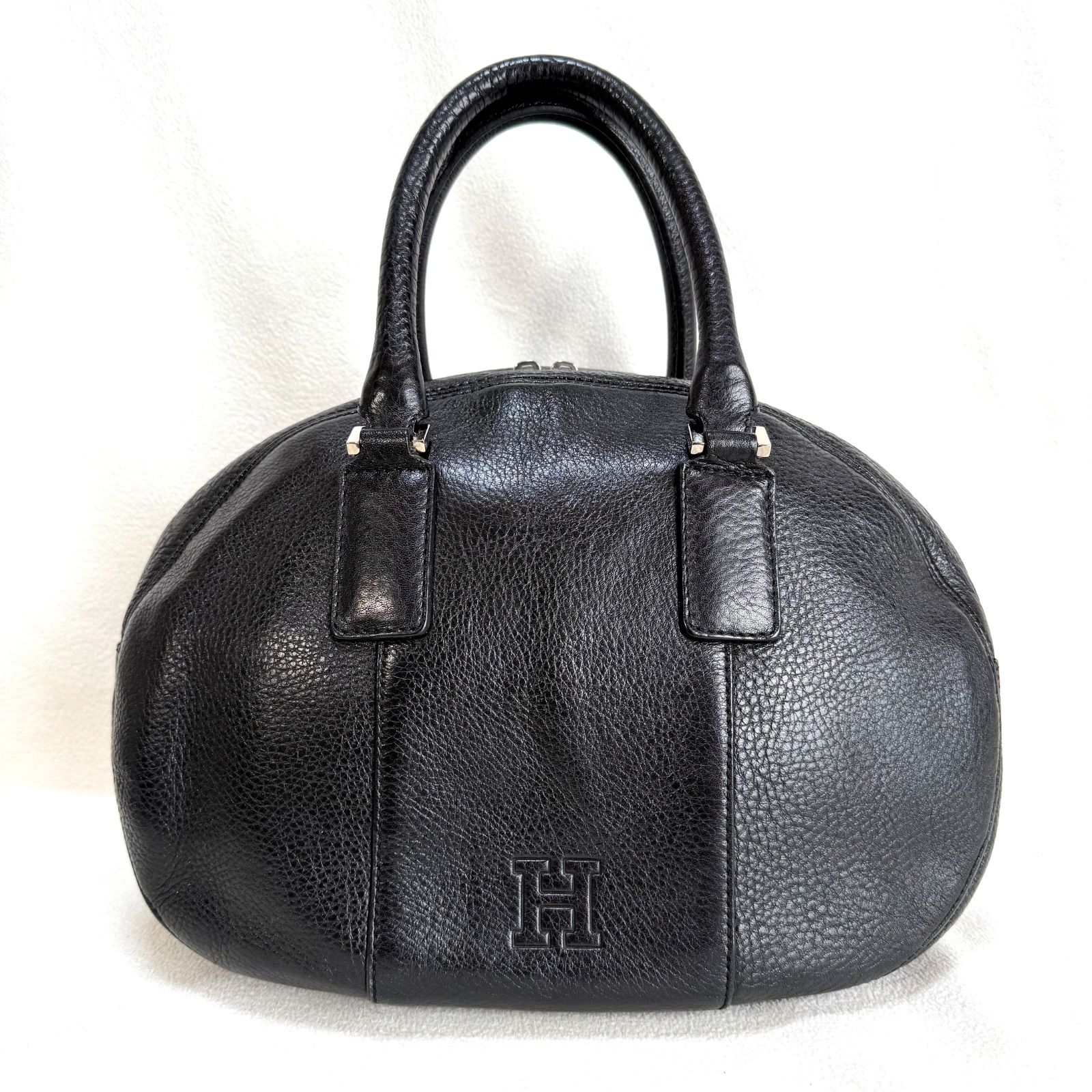 極美品・ブラック✨ヒロフ シボレザー ボストンバッグ ハンドバッグ H