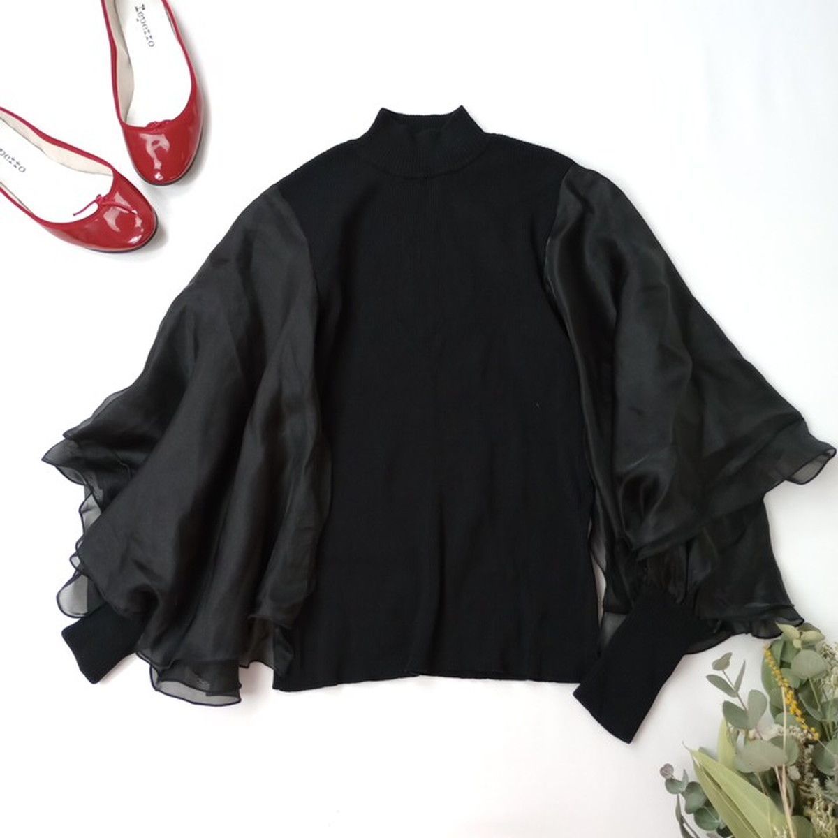 ANDREA&Co アンドレアアンドコー ROSE DETAIL SLEEVE KNIT ローズディテールスリーブニット (114K＋2531)26N