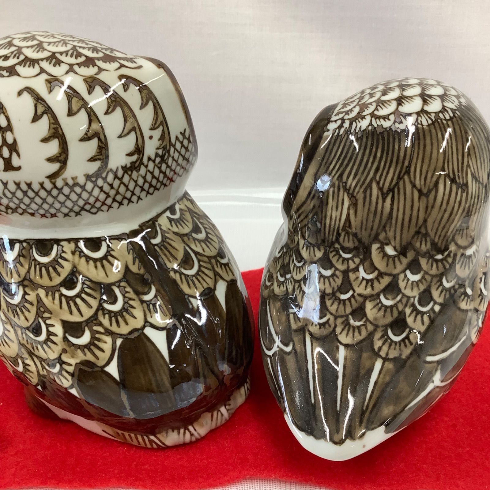 夫婦ふくろう置物 2体セット 陶器製 縁起物 X762 - メルカリ