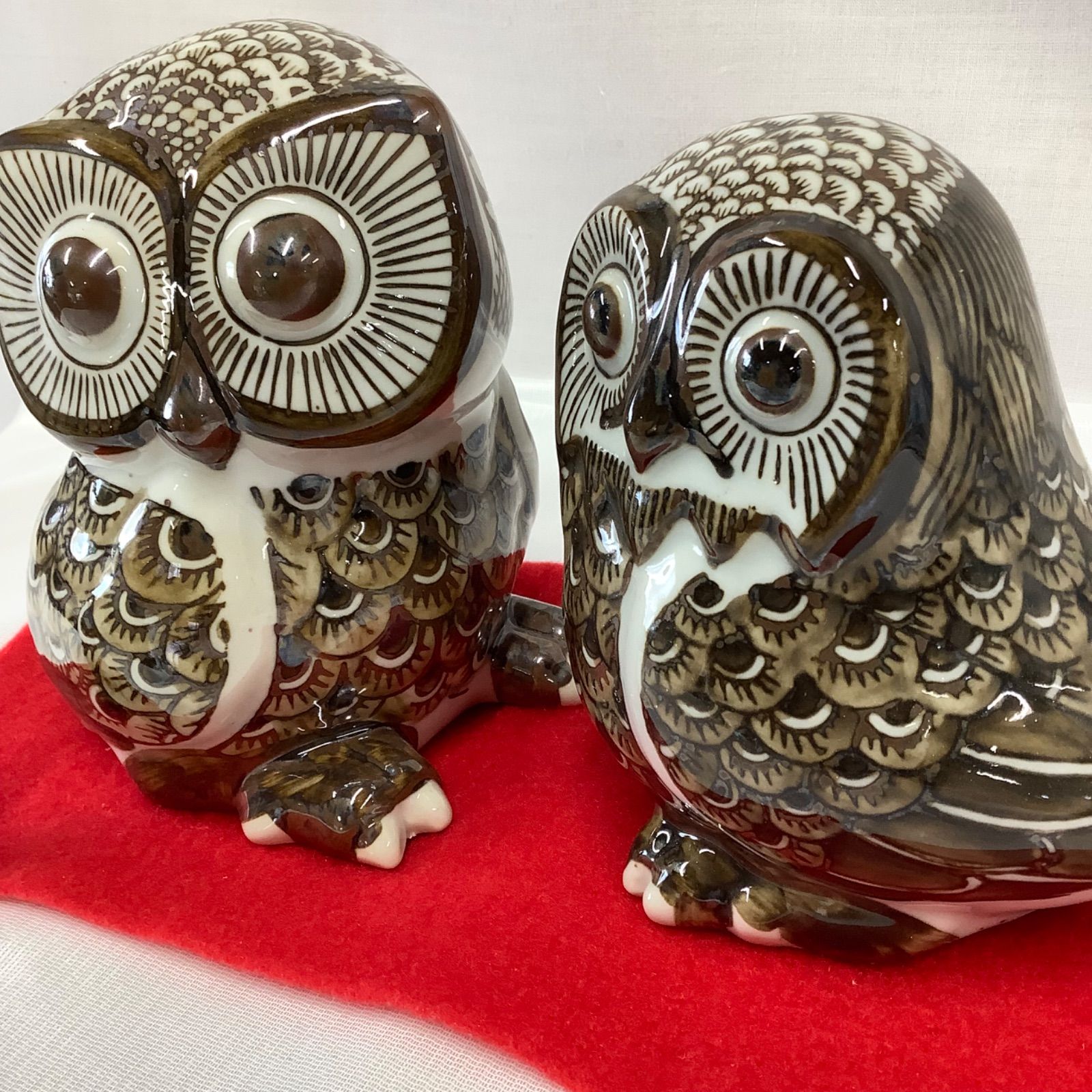 夫婦ふくろう置物 2体セット 陶器製 縁起物 X762 - メルカリ