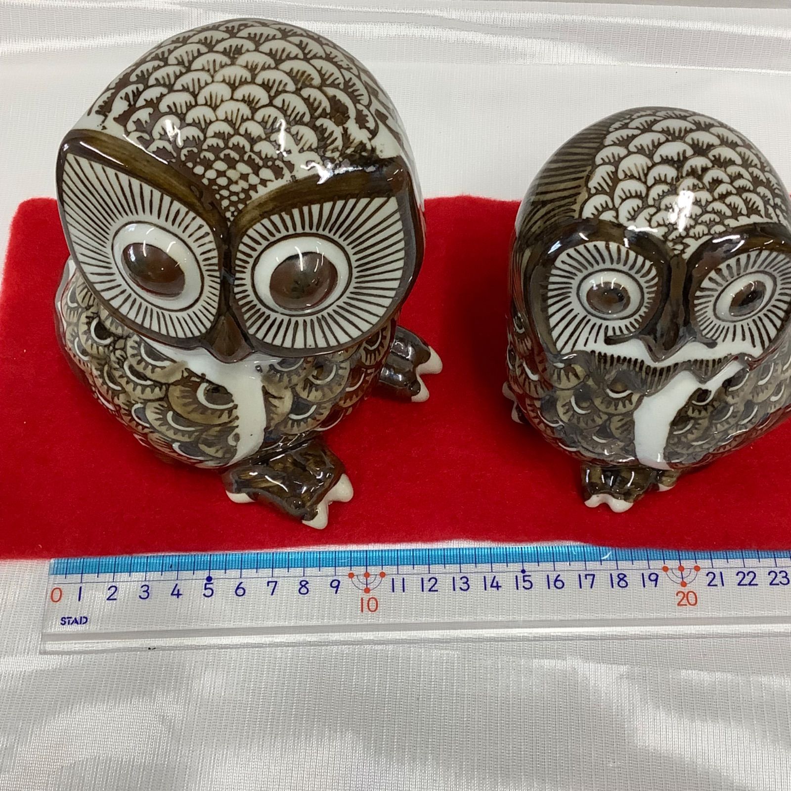 夫婦ふくろう置物 2体セット 陶器製 縁起物 X762 - メルカリ