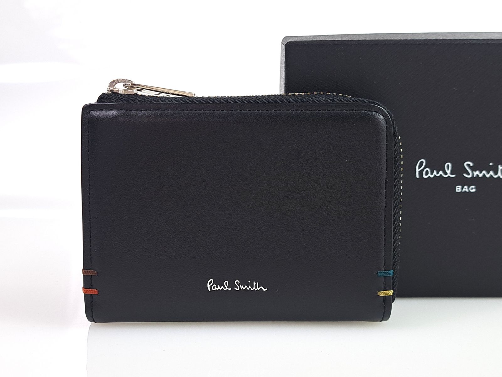 未使用　ポールスミス　Paul Smith　ハイライトステッチ　コインケース　小銭入れ　L字ファスナー　取外し可キーチェーン付　黒/ブラック　送料無料