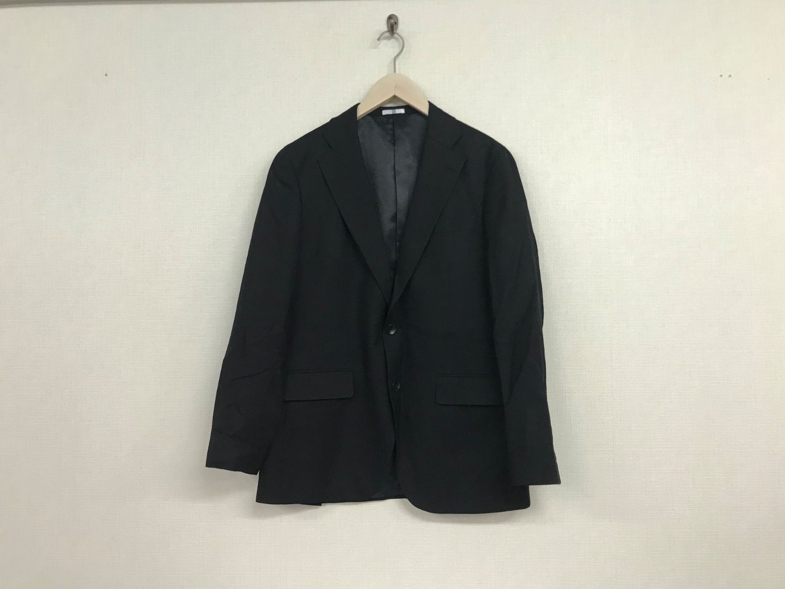 本物スーツセレクトSUITSELECTウールテーラードジャケット長袖サーフアメカジスケーターストリートミリタリービジネススーツパーティーモードドレスゴルフスポーツメンズ黒ブラック175/Lインド製