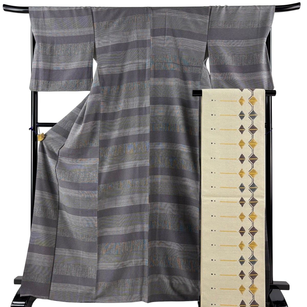 美品】 江戸小紋 身丈169cm 裄丈69cm L 袷 袋帯セット 落款 鮫 斜め