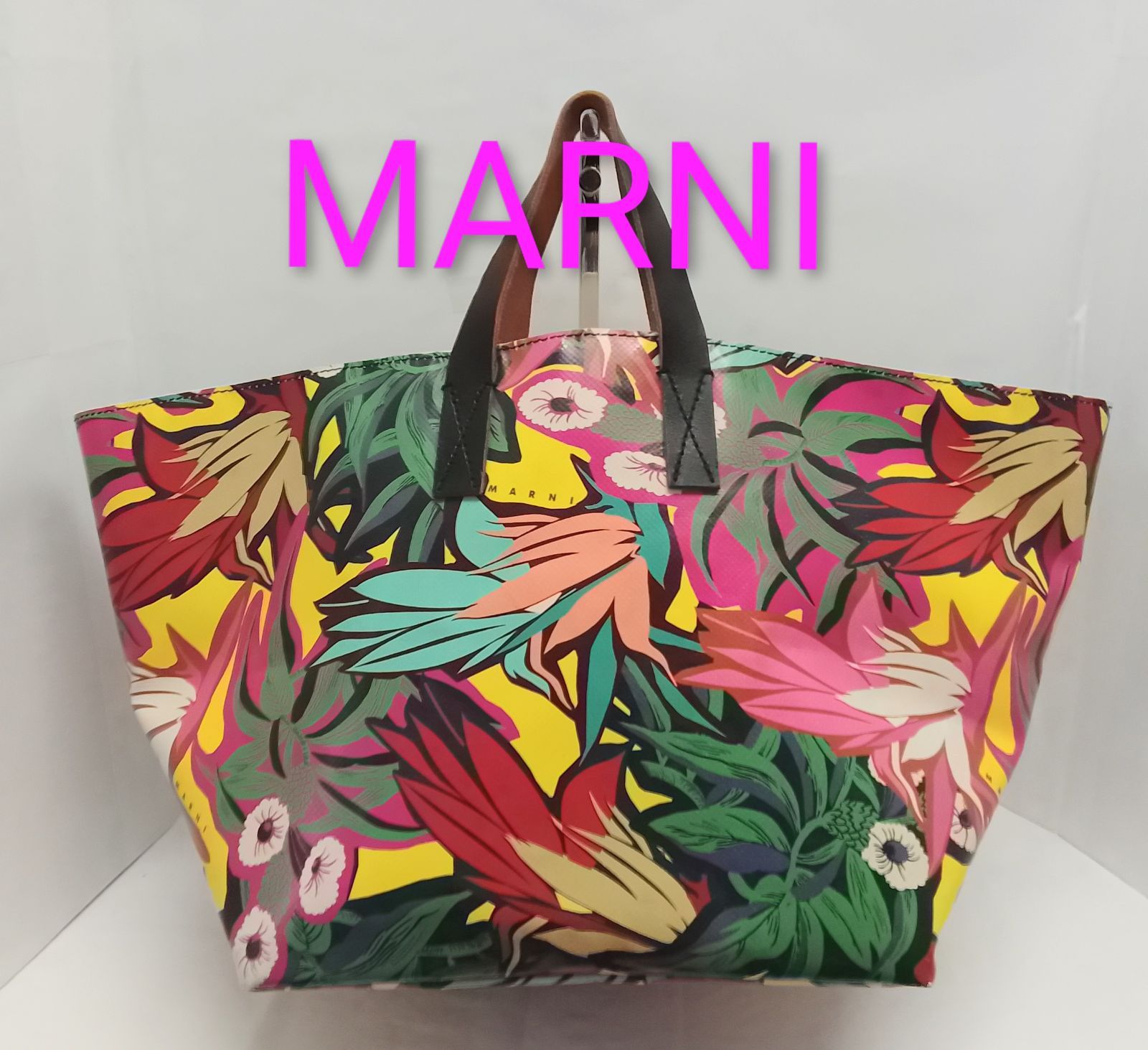 ARR06 マルニ 極美品 マルニマーケット トートバッグ ハンドバッグ フラワー 花柄