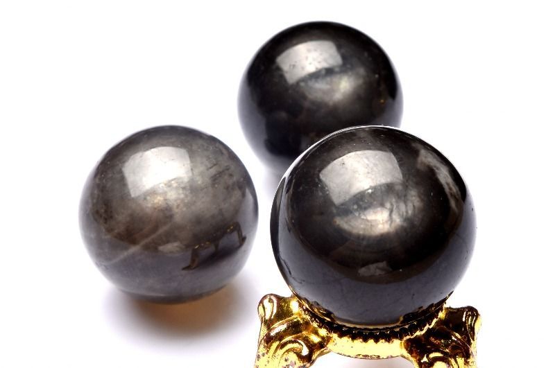 南アフリカ産◇金属シラー ブラックアクアマリン　23-24mm　丸玉(台座なし) スフィア 1個売り パワーストーン 天然石 _CRG142-3【宅急便】