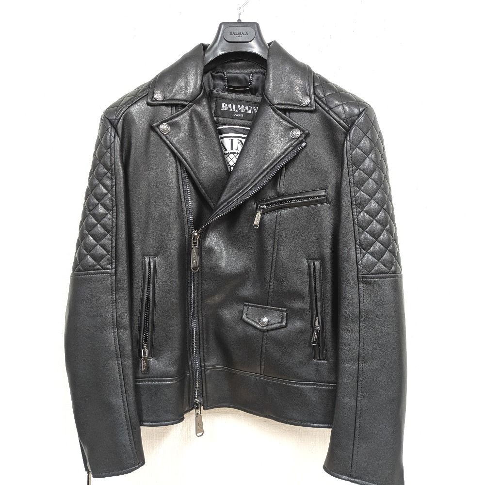 Dz384701 バルマン ライダースジャケット ECO LEATHER 402-16-8008（24216） 48サイズ メンズ BALMAIN 中古美品