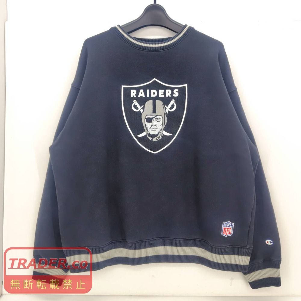 05w21567 Champion × NFL RAIDERS クルーネックスウェット ブラック L 中国製 メンズ スウェット コットン 【中古品】