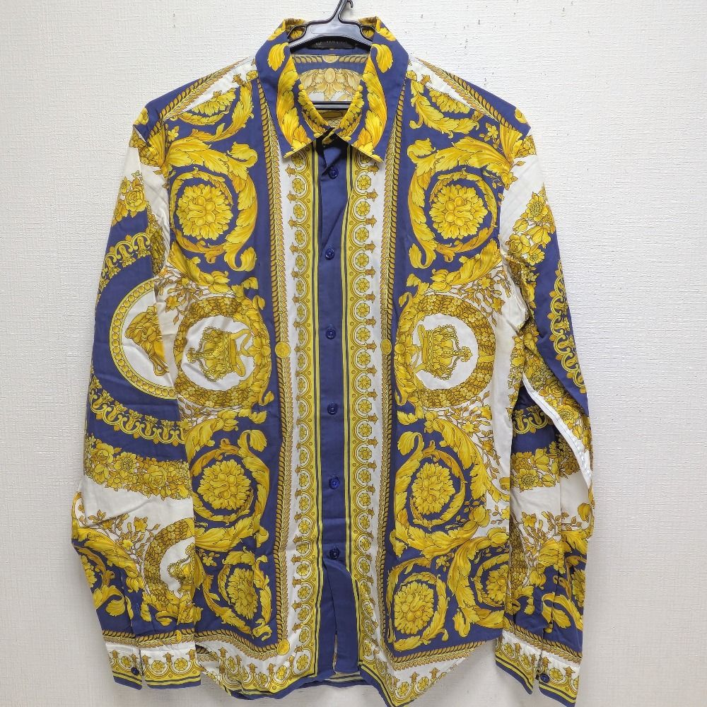 Dz389821 ヴェルサーチ 長袖シャツ 総柄 A77215 40サイズ メンズ VERSACE 中古