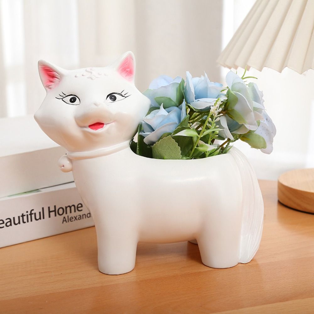 鉢植え 植木鉢 プランター プラントポット フラワーポット ガーデニング 樹脂 屋内 屋外 インテリア 庭 玄関 白いネコ ねこ 猫 多肉植物 サボテン 可愛い ユニークデザイン ホームデコレーション 棚装飾