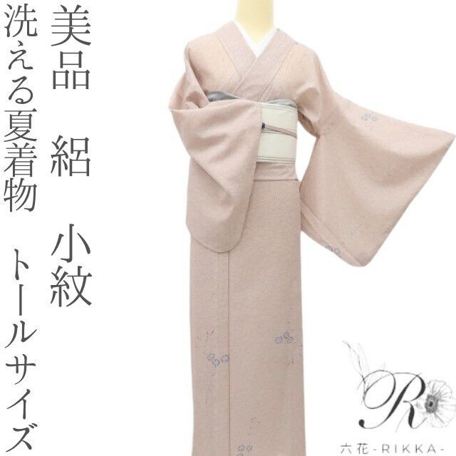 六花-RIKKA- 美品 洗える夏着物 トールサイズ 絽❀風を感じる躍動に撫子❀小紋 着物 A5294