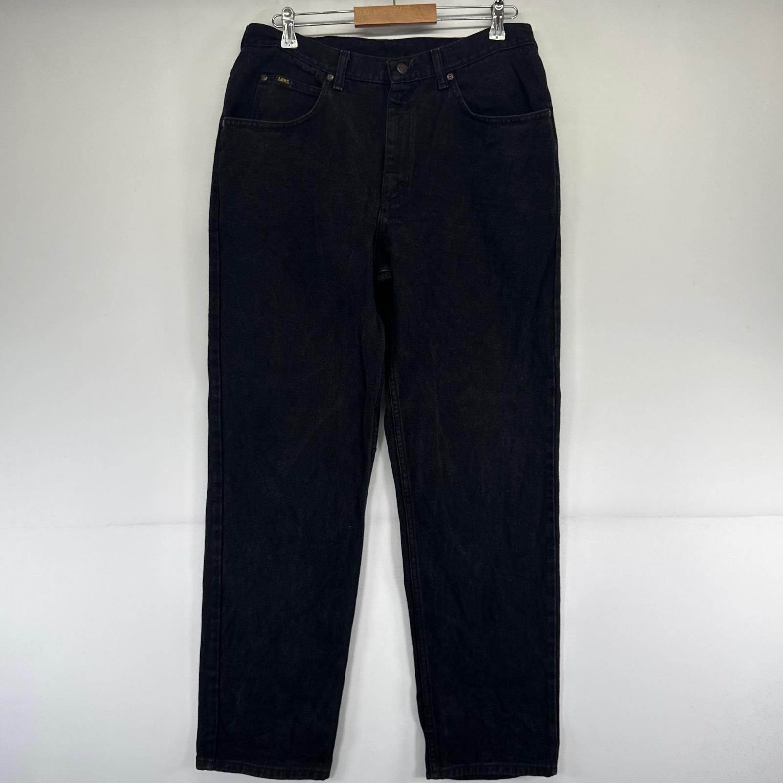 古着 リー Lee デニム パンツ デニムパンツ ブラックデニム ジーパン レザーパッチ 36×32 ブラック系 メンズ