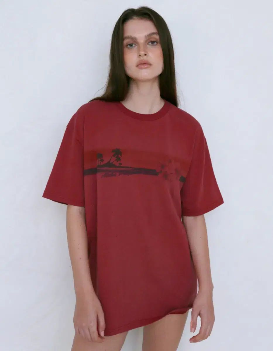 ポリ スエム アロハ 半袖 Tシャツ バーガンディ レッド