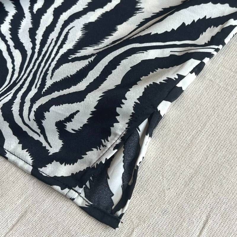 希少　完売品　9090　ナインティナインティ　m/o　ミオ　コラボレーション　Zebra Shirts　しまうま　アニマル柄　オープンカラー　開襟ポリシャツ　半袖　襟ロゴ刺繍　M　ブラック　みきおだ　みっき〜　おだけい　yutori　ストリート　個性派
