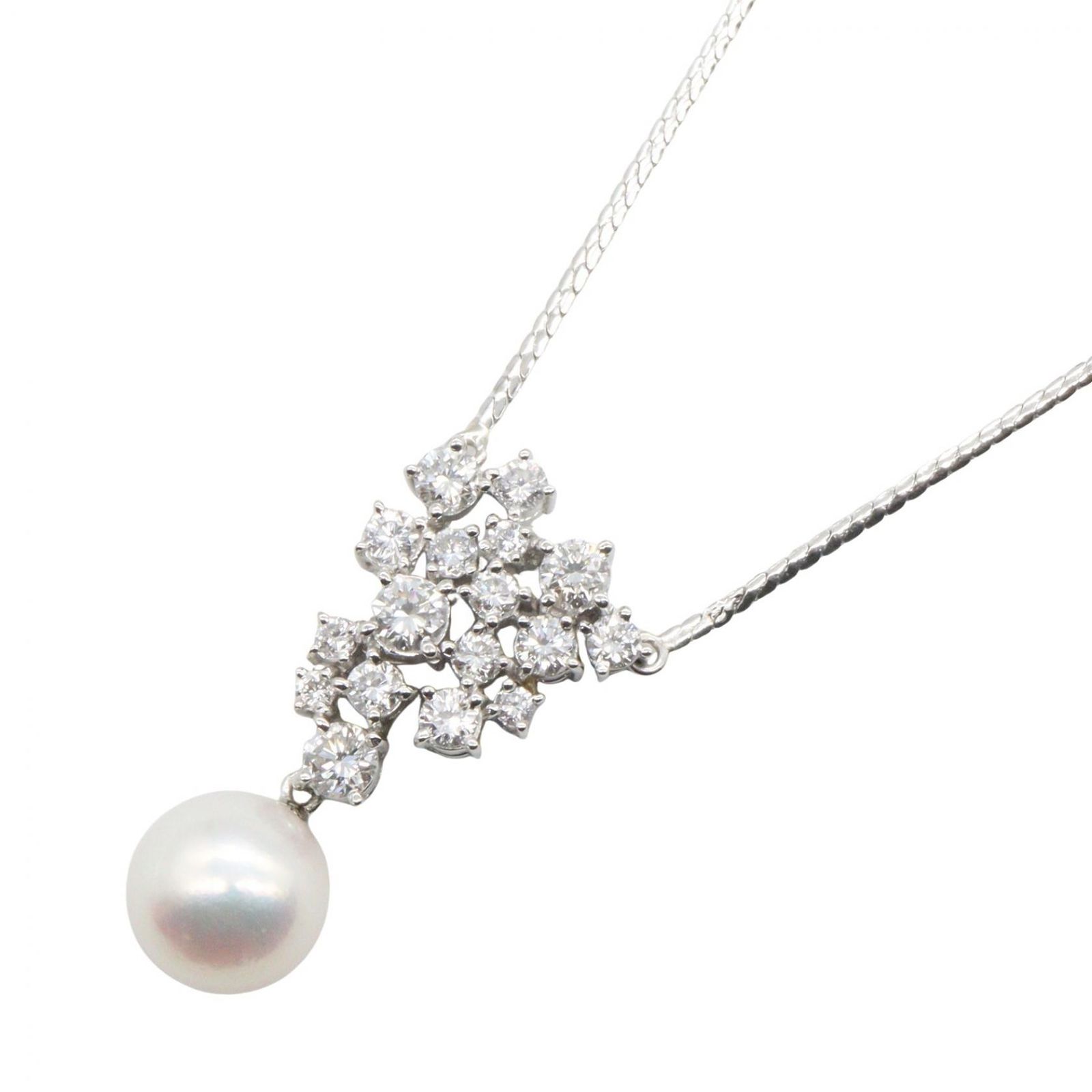 タサキ TASAKI ネックレス ダイヤ アコヤパール ネックレス 首回り42㎝ Pt900プラチナ Pt850プラチナ ダイヤ アコヤパール ネックレス レディース Used A