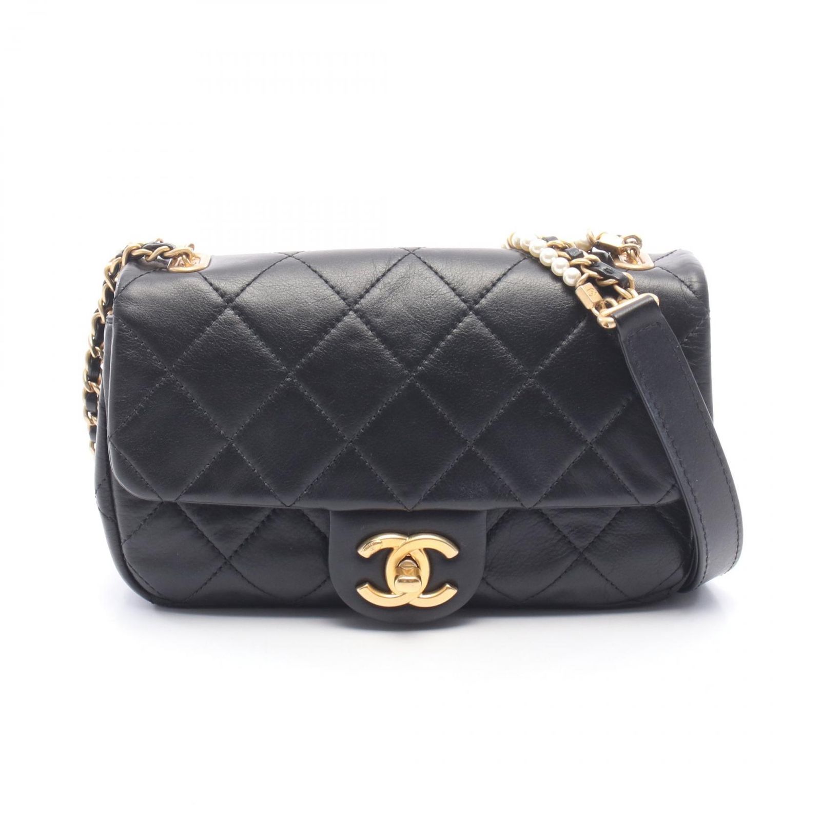 シャネル CHANEL ショルダーバッグ マトラッセ AS2210 ブラック レザー マトラッセ スモールフラップ チェーンショルダー レディース Used A