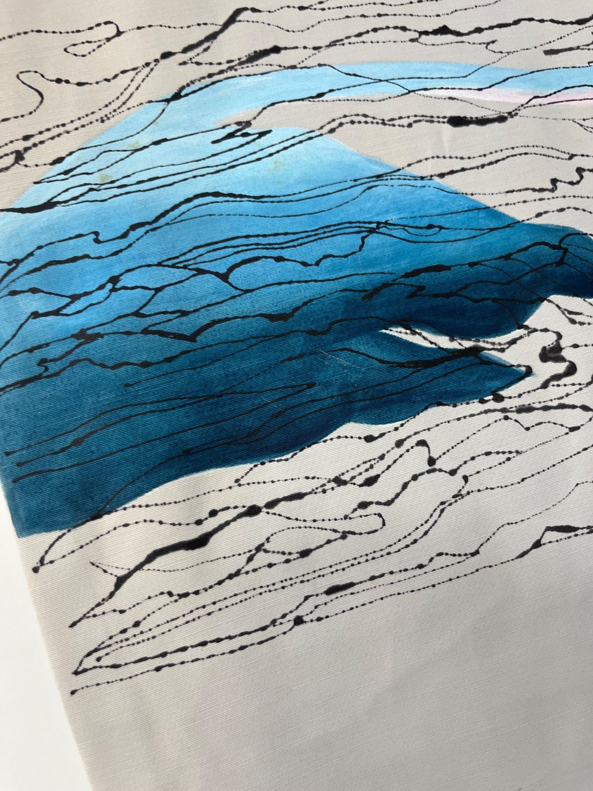 創作一点物】正絹 名古屋帯 手描き 両面別柄 蝶・山水抽象文様