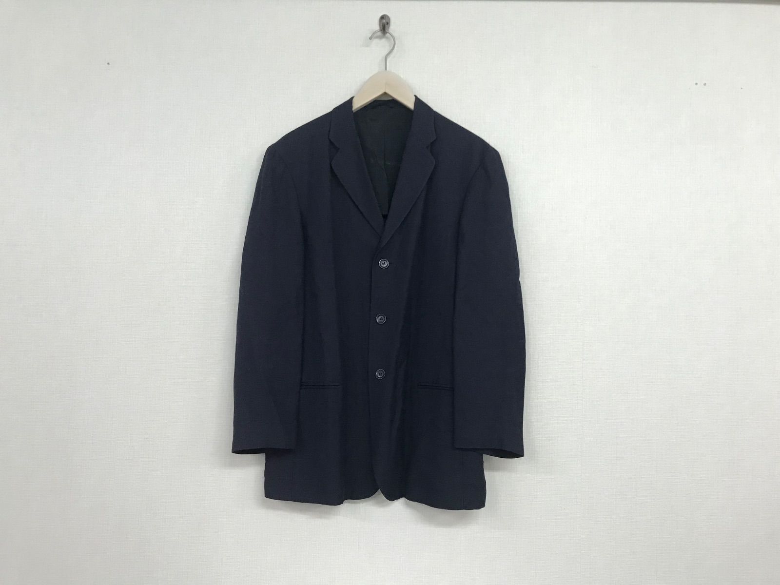 本物アルマーニコレッツィオーニARMANI COLLEZIONIリネン麻レーヨンテーラードジャケット長袖サーフアメカジスケーターストリートミリタリービジネススーツパーティーモードドレスゴルフメンズ紺ネイビー46Mイタリア製