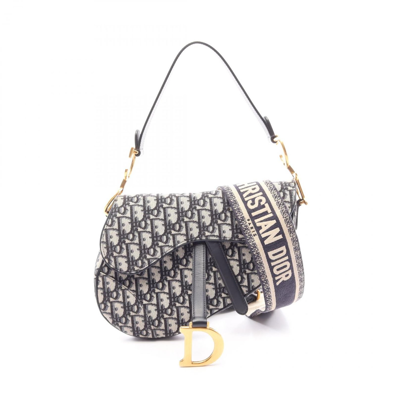 ディオール Dior ハンドバッグ SADDLE サドル オブリーク 2WAY M0446CTZQ-M928 ネイビー キャンバス レザー オブリーク サドルバッグ レディース Used A