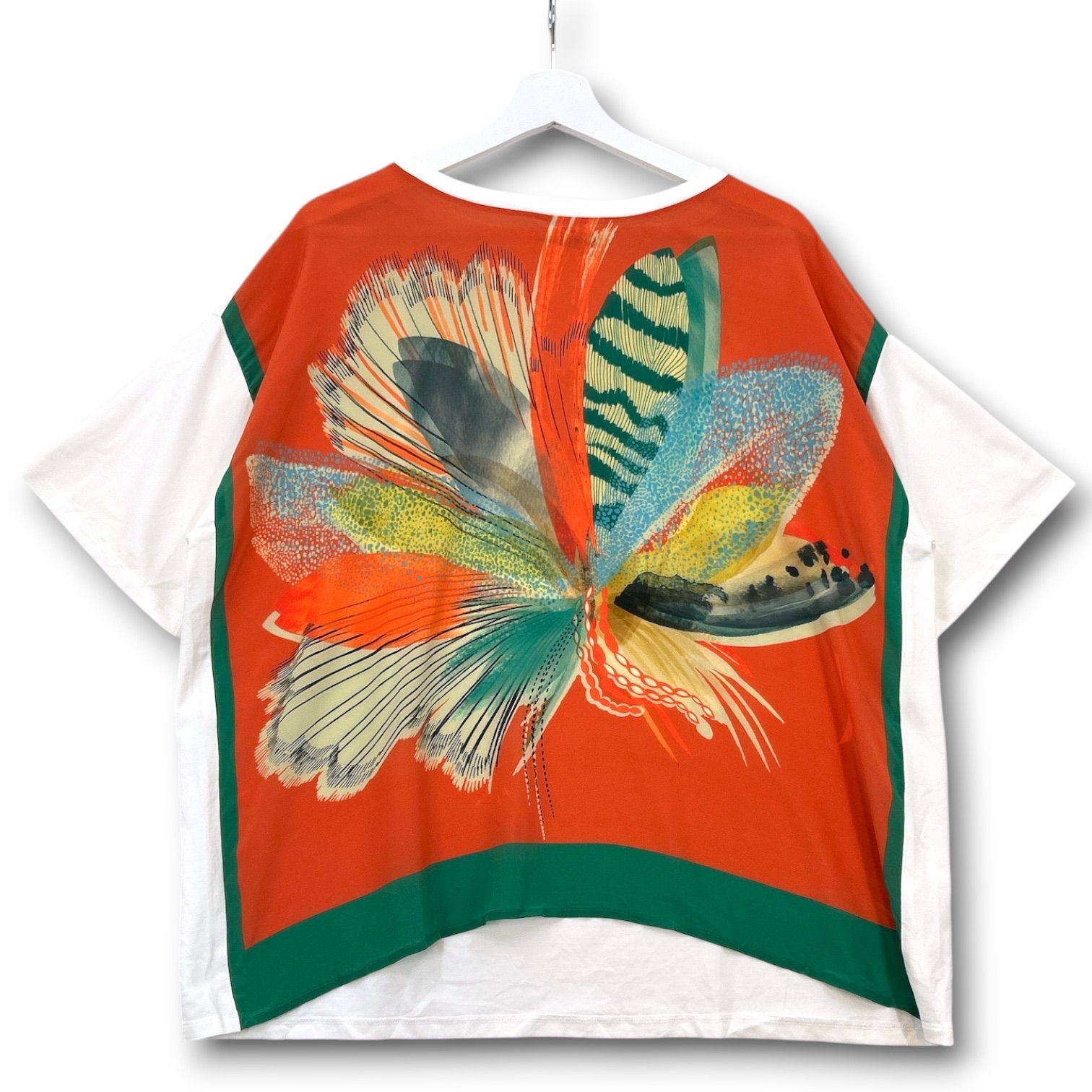 WEEKEND MaxMara ウィークエンドマックスマーラ 総柄カットソー Tシャツ 半袖 コットン シルク アート 白 ホワイト オレンジ S レディース 通年 ゴーゴー古着マルイファミリー溝口店 2 No.803 4,260円