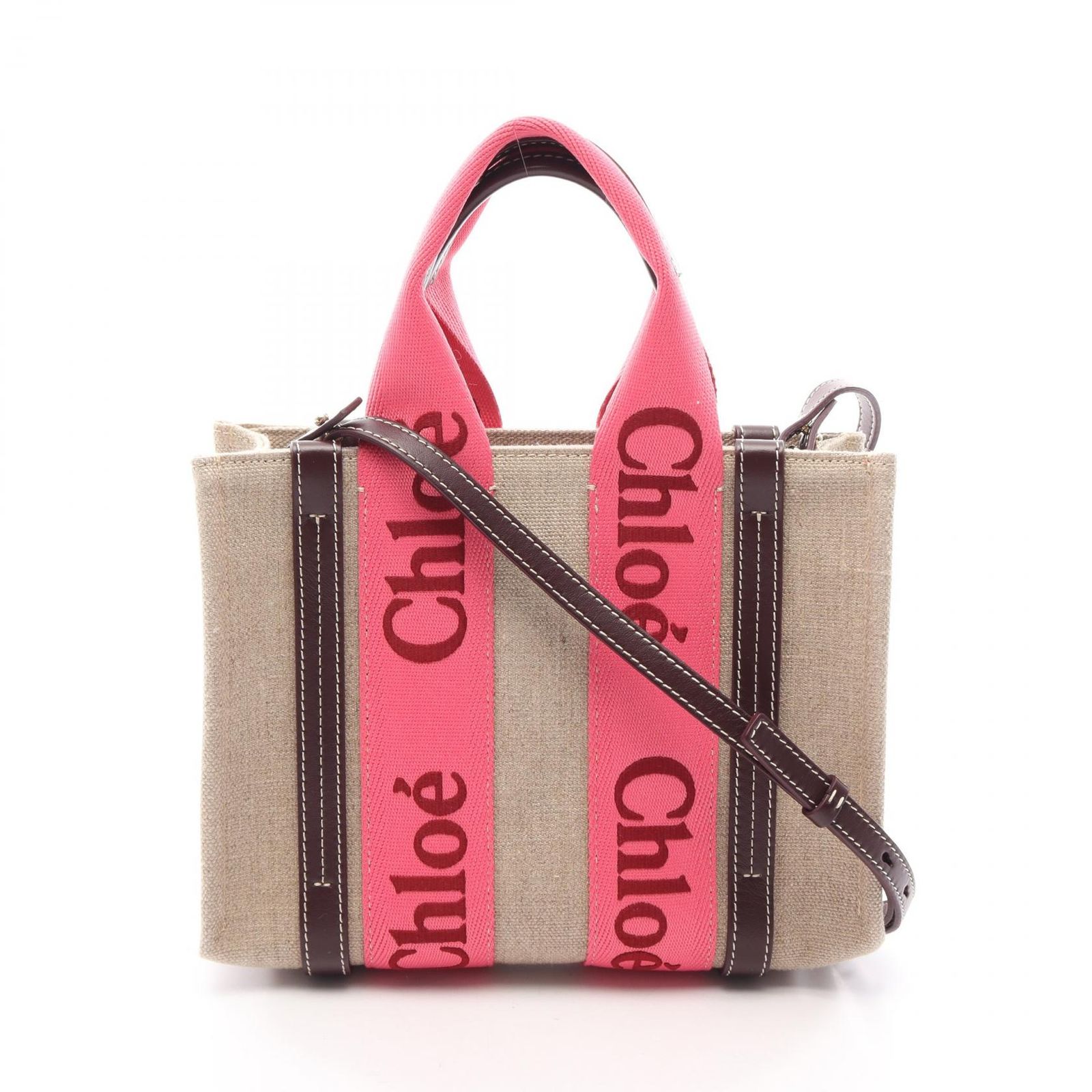 クロエ Chloe トートバッグ WOODY ウッディ スモール 2WAY CHC23AS397 L17 9R5 マゼンダ/ベージュ キャンバス レザー Woody 2wayトート スモール レディース Used A 57,480円